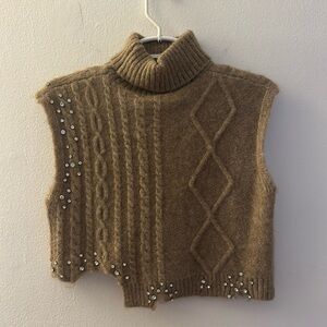 NWT Zara sleeveless turtleneck sweater with embellishments